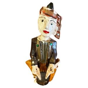 Vintage Burmese Carved Wood Drummer Wall Decor Hand Painted